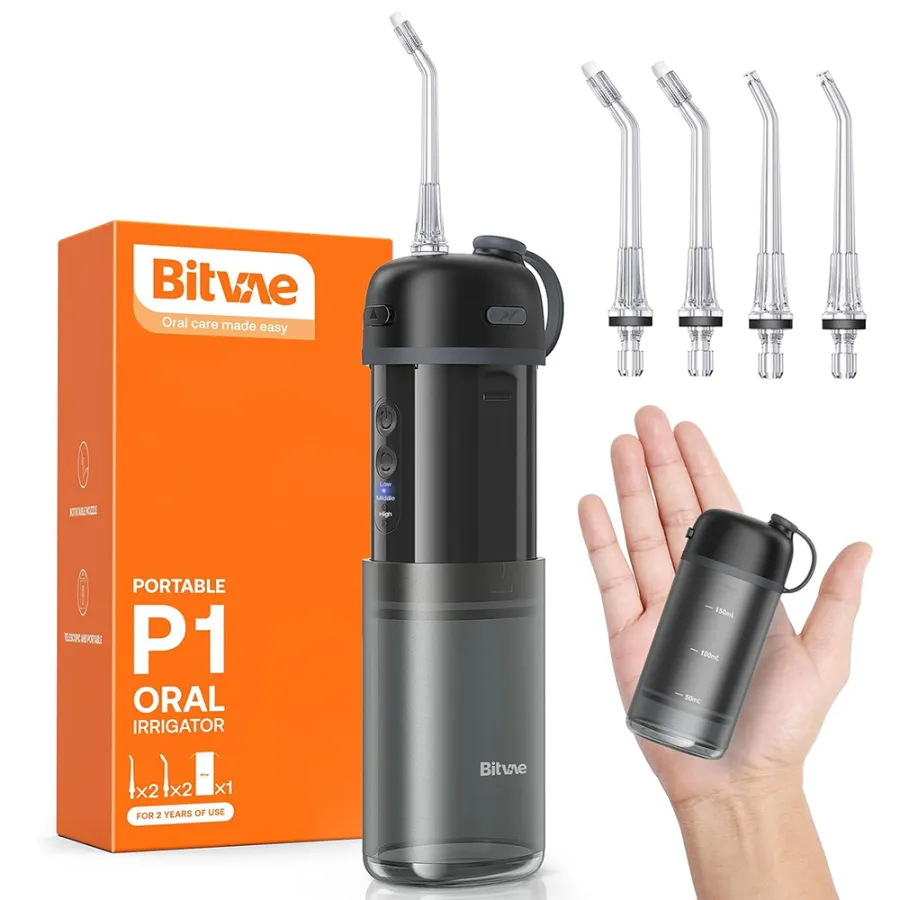Travel Flosser, Compact, 4x Jet Tips, Gentle Modes - Bitvae (BVP1) - Черен