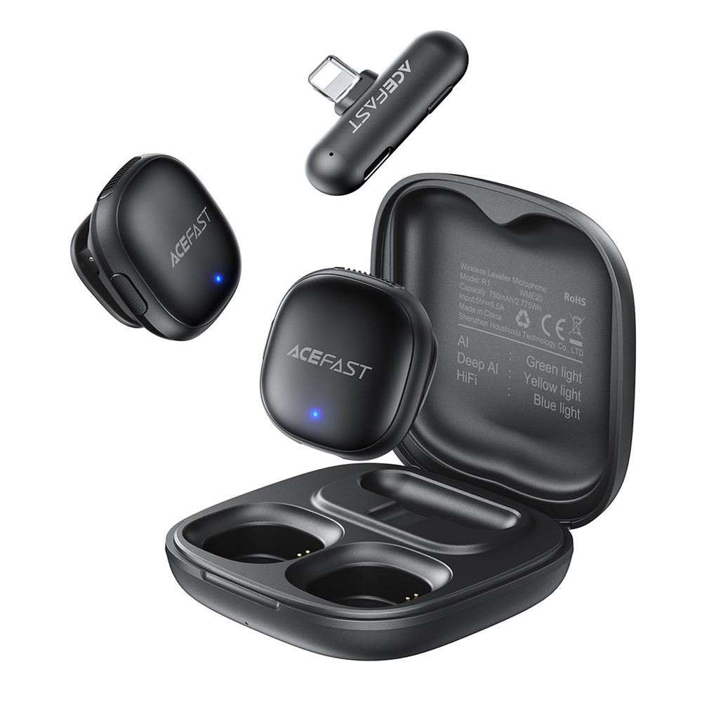 Безжичен петличен микрофон, Lightning, AI Noise Reduction, Plug and Play - Acefast (R1) - Черен