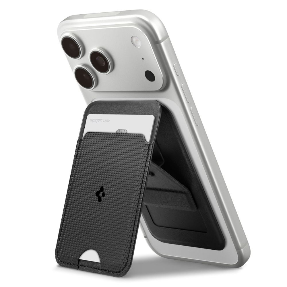 Портфейл с магнитна стойка за телефон, универсален - Spigen Slim Fold Tripod S314-1 (AFA10405) - Черен