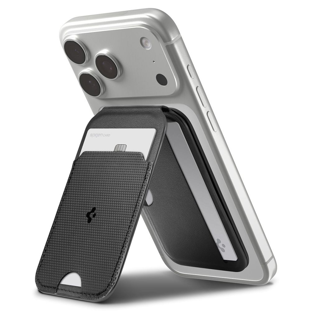 Портфейл с магнитна стойка за телефон, универсален - Spigen Slim Fold Tripod S314-2 (AFA10406) - Черен