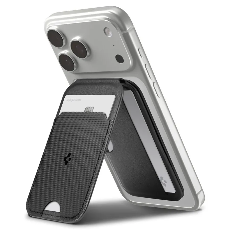 Портфейл с магнитна стойка за телефон, универсален - Spigen Slim Fold Tripod S314-2 (AFA10406) - Черен