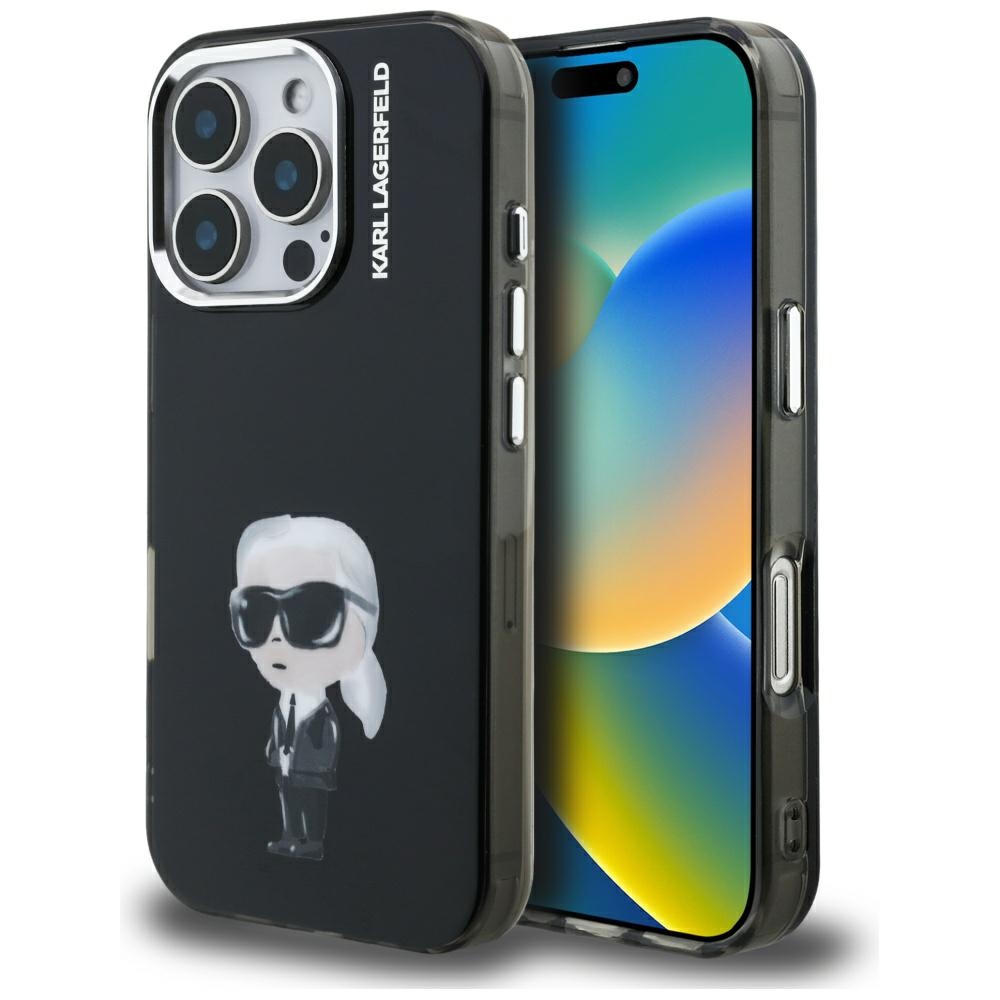Калъф за iPhone 16 Pro Max - Karl Lagerfeld IML IML Aquarelle Karl & Logo MagSafe (KLHCP16XHMKMKIAQK) - Черен