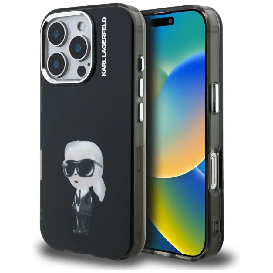 Калъф за iPhone 16 Pro Max - Karl Lagerfeld IML IML Aquarelle Karl & Logo MagSafe (KLHCP16XHMKMKIAQK) - Черен