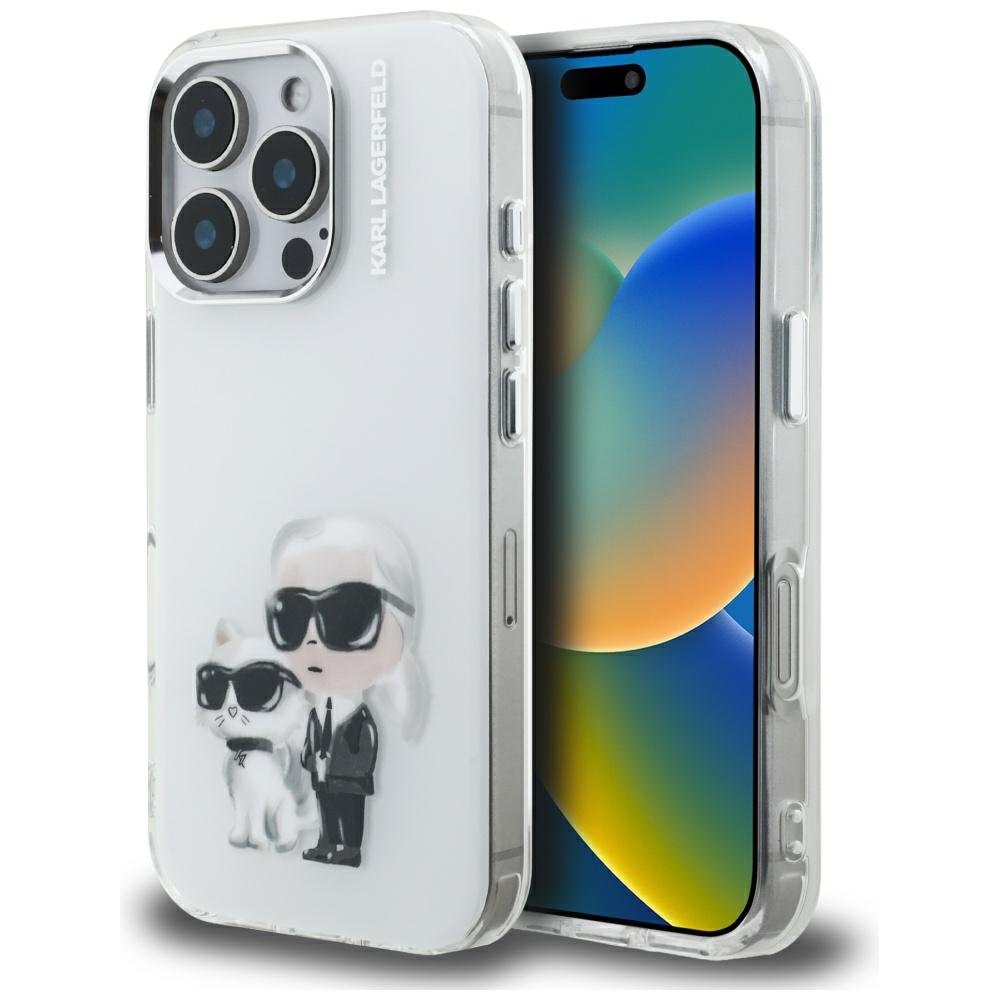 Калъф за iPhone 16 Pro Max - Karl Lagerfeld IML Aquarelle Karl & Choupette (KLHCP16XHHMKKCAQH) - Бял