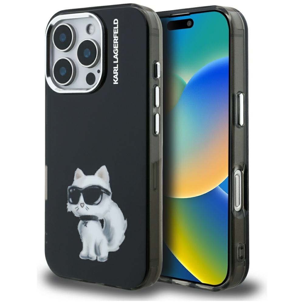 Калъф за iPhone 16 Pro Max - Karl Lagerfeld IML IML Aquarelle Choupette Choupette Logo (KLHCP16XHMMCHAQK) - Черен