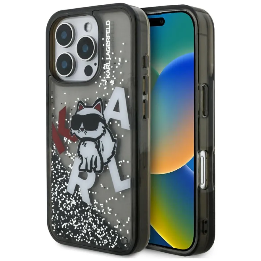 Калъф за iPhone 16 Pro - Karl Lagerfeld Liquid Glitter Choupette Choupette Logo MagSafe (KLHCP16LLLLCHSCTSCTDK) - Черен