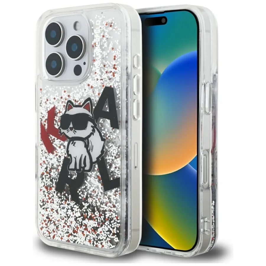 Калъф за iPhone 16 Pro - Karl Lagerfeld Liquid Glitter Choupette Choupette Logo MagSafe (KLHCP16LLLLCHSCTDT) - Прозрачен