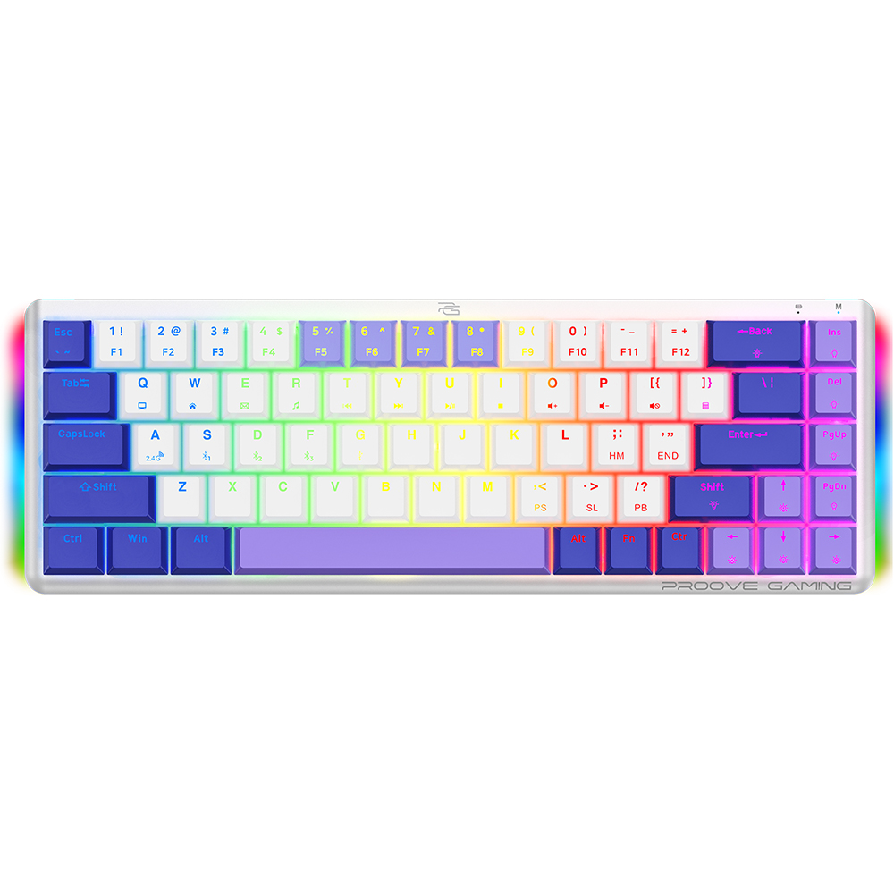 Безжична клавиатура, Bluetooth, Type-C, RGB, 1500mAh - Proove (WKAFKEN22002) - Бяла