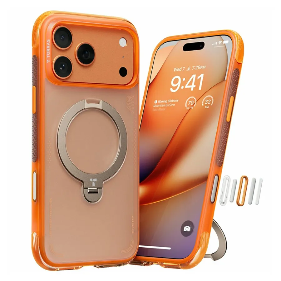 Калъф за iPhone 17 Pro - Torras Ostand Spin Air Series - Horizon Оранжев