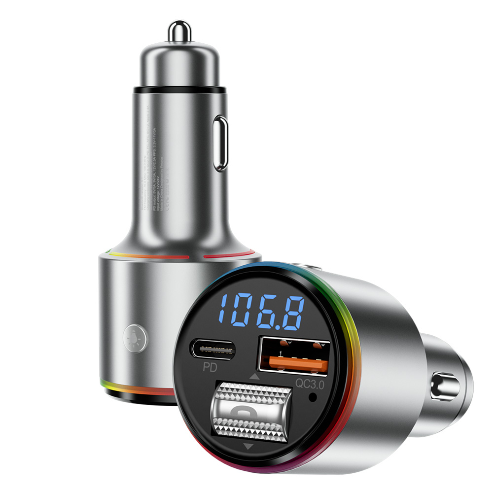 Зарядно за кола USB, Type-C, AUX, BT 5.3, FM, 30W, 12-24V - Proove (FMPD30110006) - Сребристо