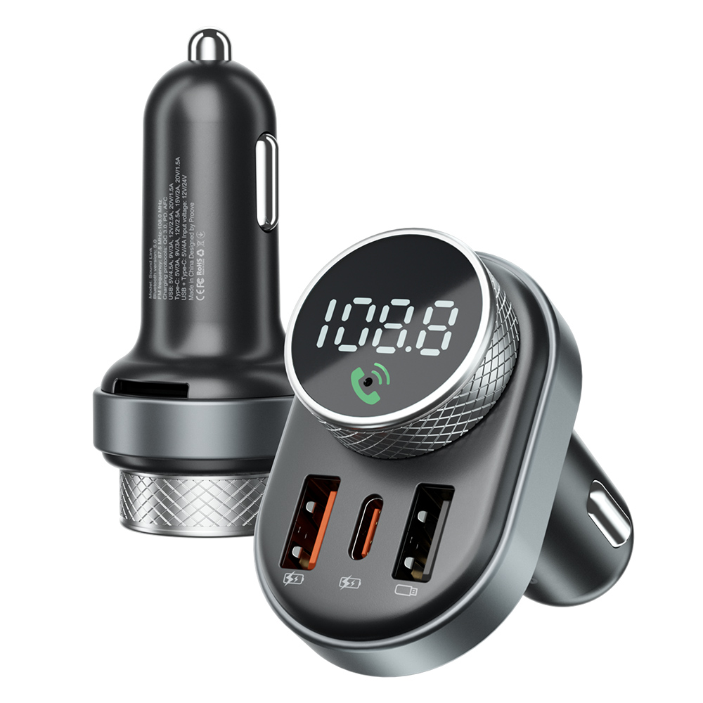USB зарядно за кола, Type-C, U-Disk, TF, BT 5.4, 30W, 12-24V - Proove (FMSL30110001) - Черно