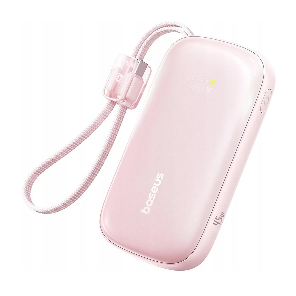 Power Bank, разглобяем кабел, 10000mAh, 45W, цифров дисплей - Baseus EnerFill FC21 Qpow 3 Ultra (E0027Q02) - Nebula Розов