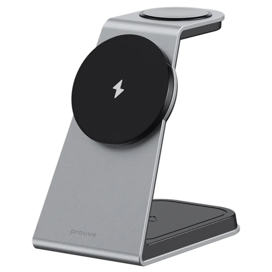 Безжична станция за зареждане MagSafe, 3в1, 15W - Proove Omni Power (WSOP15020003) - Сива