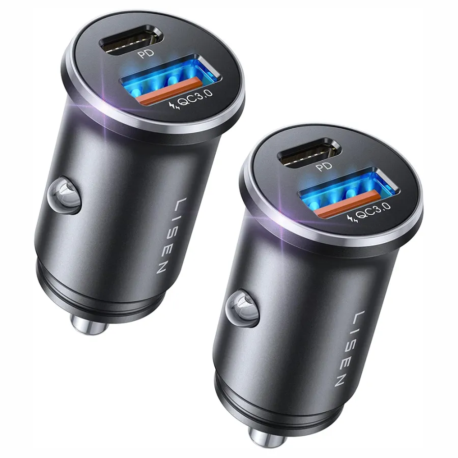 Зарядно за кола, USB, USB-C, 54W (комплект 2) - Lisen (YL0223080038) - Черно