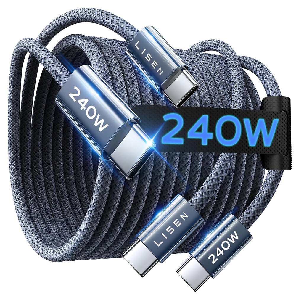 USB-C кабел, свръхбързо зареждане, 240W, 2м (комплект 2 бр.) - Lisen (YL0123070023) - Тъмносин