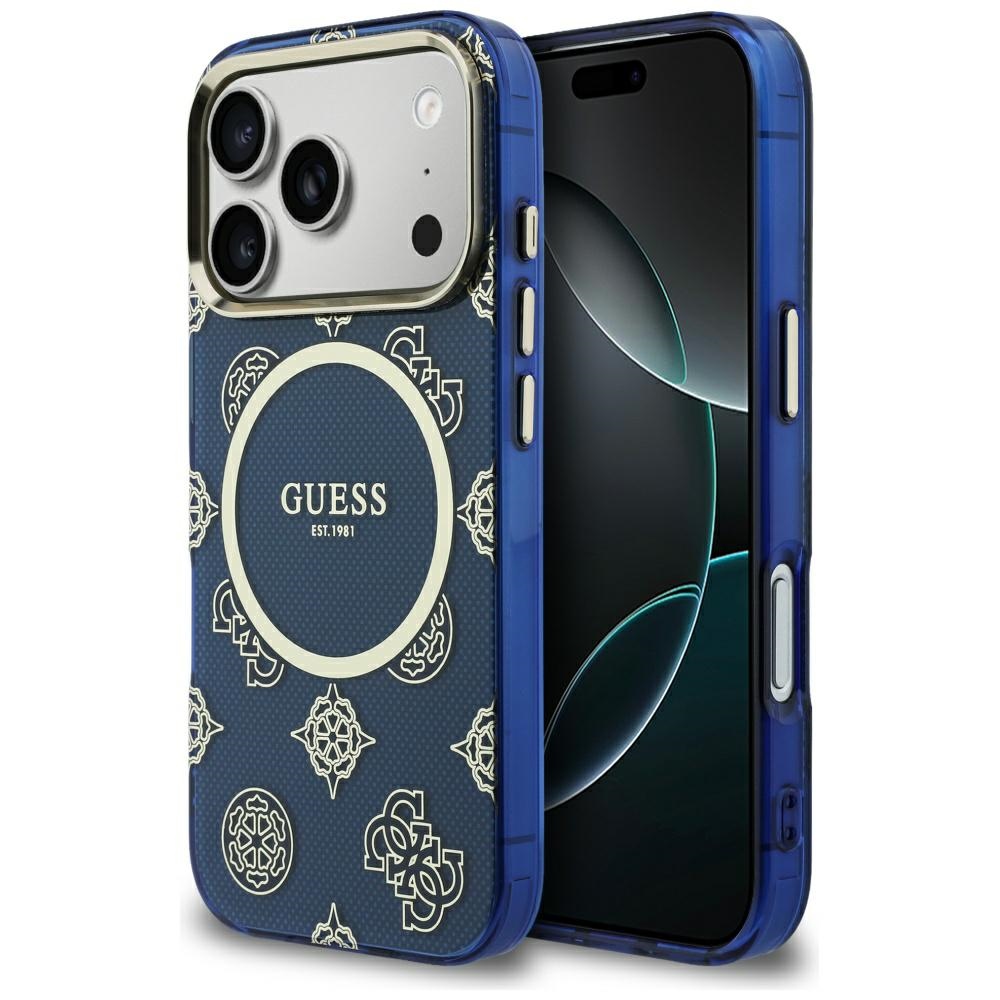 Калъф за iPhone 17 Pro - Guess IML Peony Dot MagSafe (GUHMP17L5HPOEDB) - Син