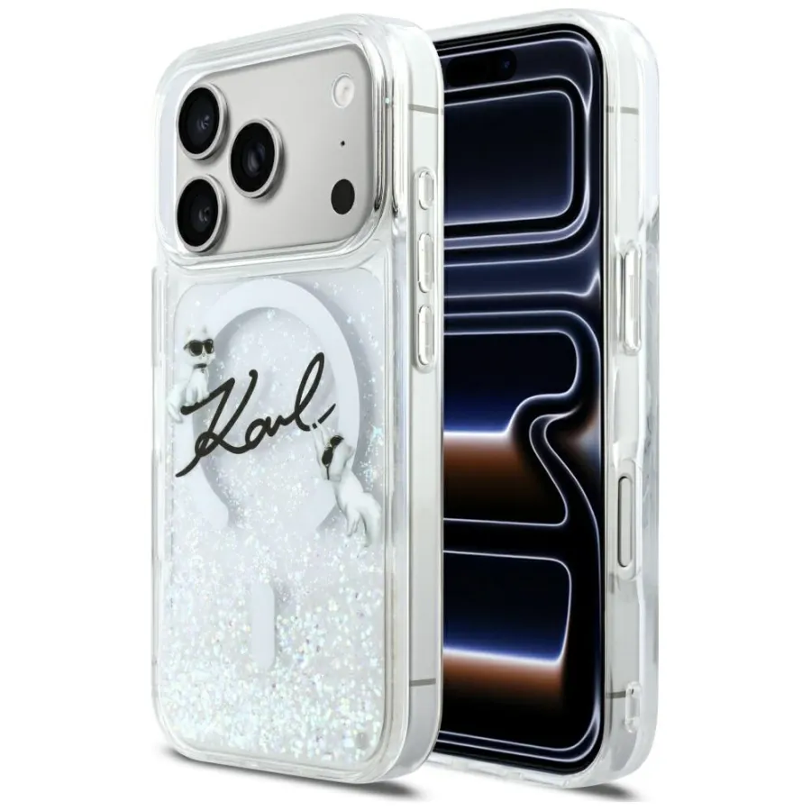 Калъф за iPhone 17 Pro - Karl Lagerfeld Glitter Karl Script Logo MagSafe (KLHMP17L6LKLKSCAMT) - Прозрачен