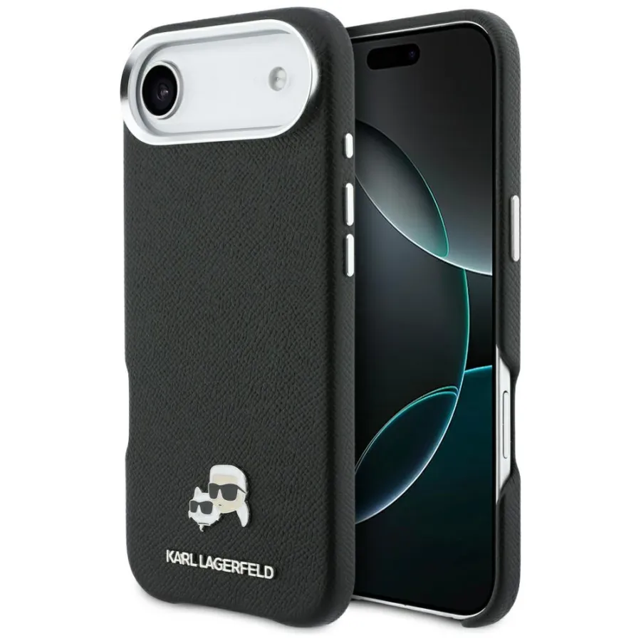 IPhone 17 Air Case - Karl Lagerfeld Hardcase Leather K&C Head Pin MagSafe (KLHMP17M6PFKCLK) - Черен