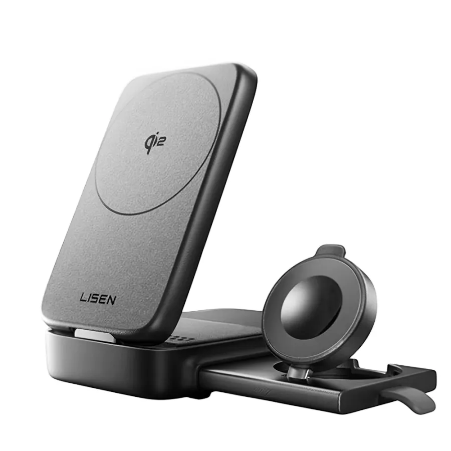 Безжично зарядно 3в1, Qi2, 15W - Lisen W103 (YL042424120009) - Сиво