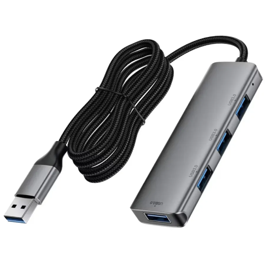 USB хъб към 4 x USB3.0, 5Gbps, Plug & Play, алуминий, 5V/3A, USB кабел - Acefast (J17) - метално сив