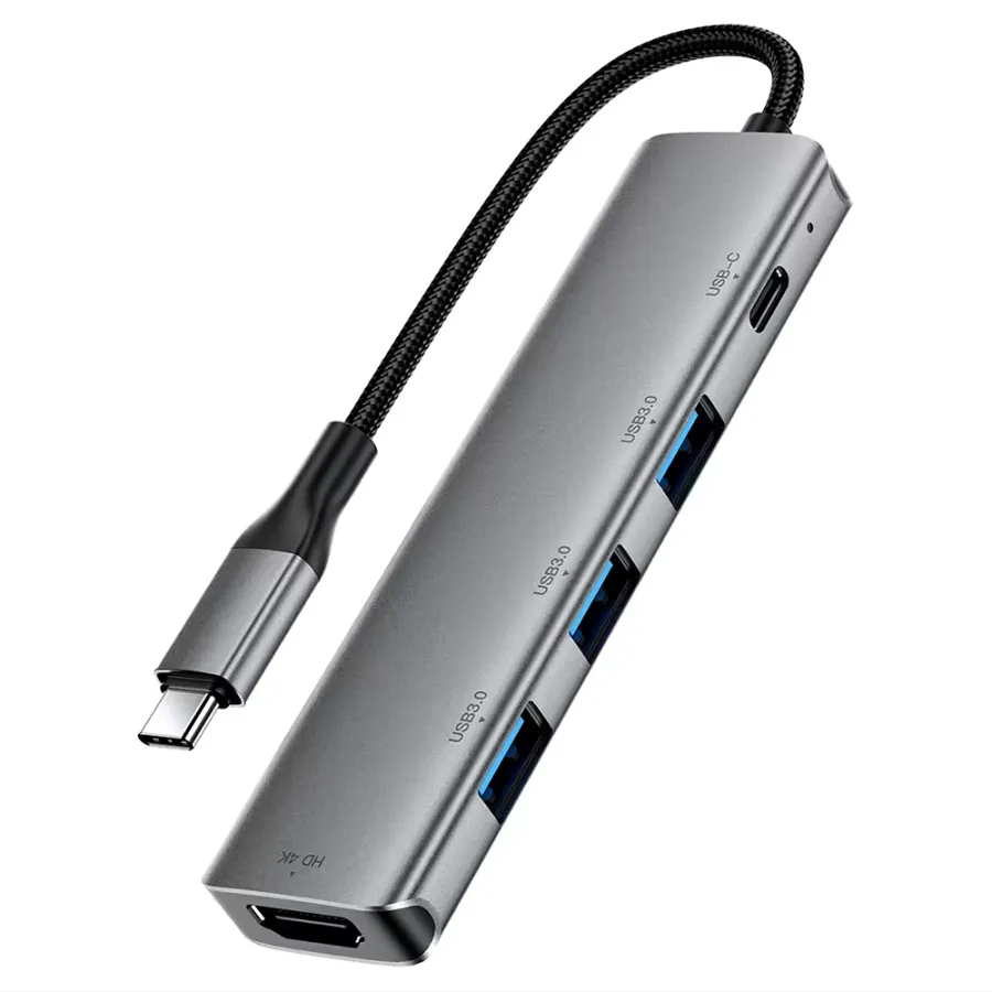 Докинг станция, USB-C към 2x USB, HDMI 4K, PD90W - Acefast (J16) - метално сиво