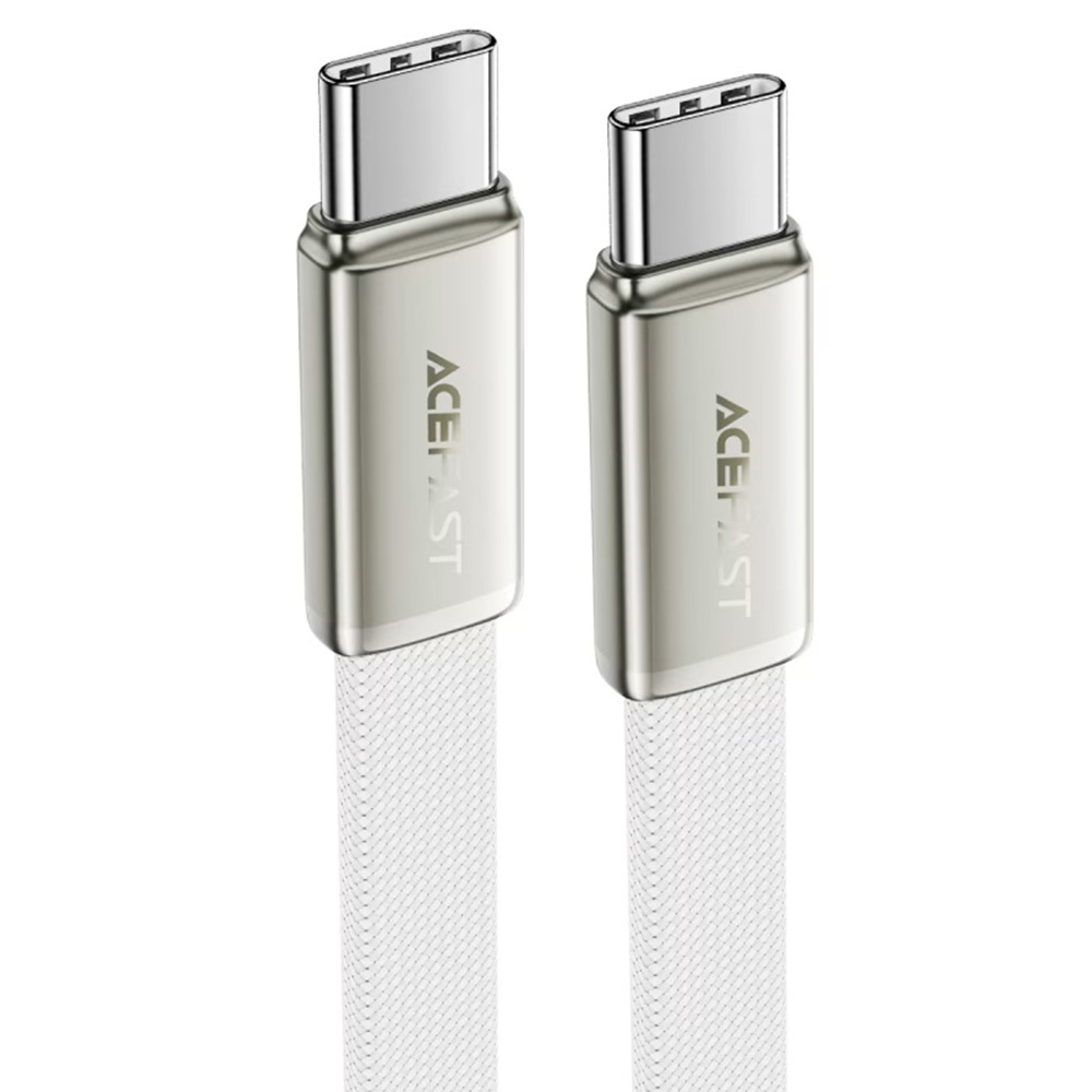 Кабел за бързо зареждане, USB-C, 60W, плосък дизайн, 1.2m - Acefast (C24-03) - Бял