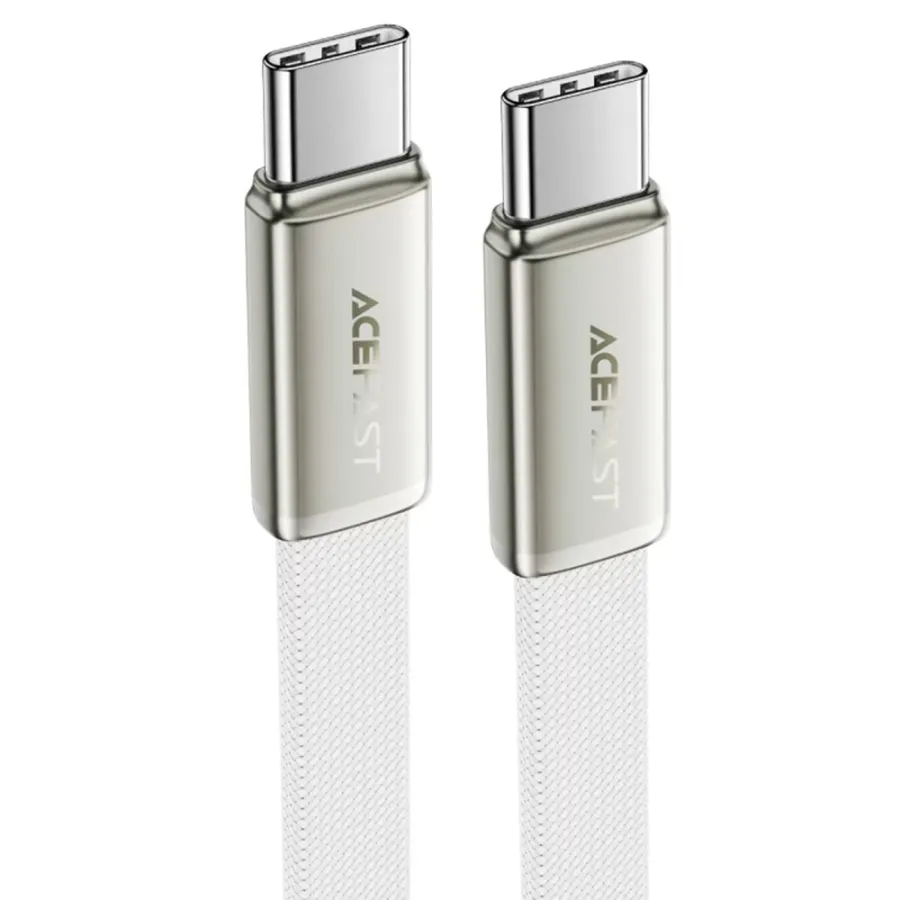 Кабел за бързо зареждане, USB-C, 60W, плосък дизайн, 1.2m - Acefast (C24-03) - Бял