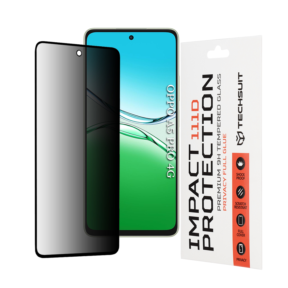 Калъф за Oppo A5 Pro 4G / A5 Pro 5G - Techsuit 111D Privacy Full Glue - Черен