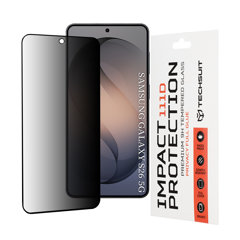 Калъф за Samsung Galaxy S26 - Techsuit 111D Privacy Full Glue - Черен