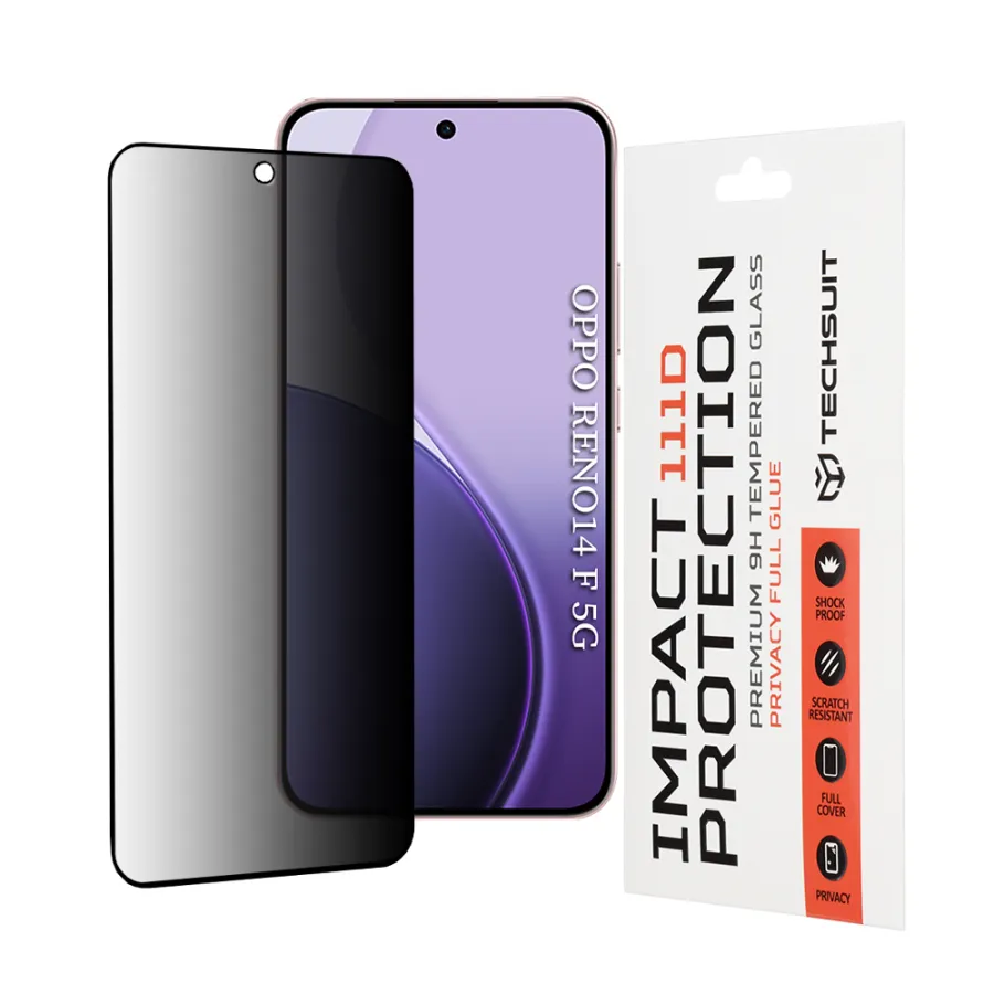 Калъф за Oppo Reno14 F / Reno14 FS 5G - Techsuit 111D Privacy Full Glue - Черен