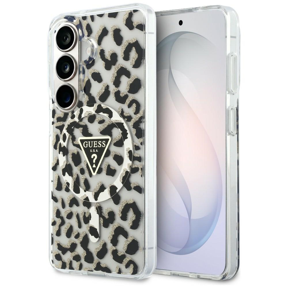 Калъф за Samsung Galaxy S26 - Guess IML Leopard Print Triangle Triangle MagSafe (GUHMS26SHLEGTGLK) - Черен