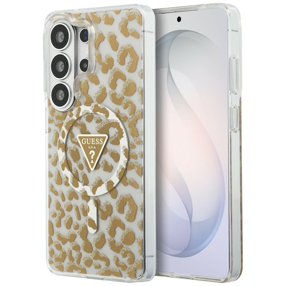 Калъф за Samsung Galaxy S26 Ultra - Guess IML Leopard Print Triangle Triangle MagSafe (GUHMS26LHLEGTGLW) - Кафяв
