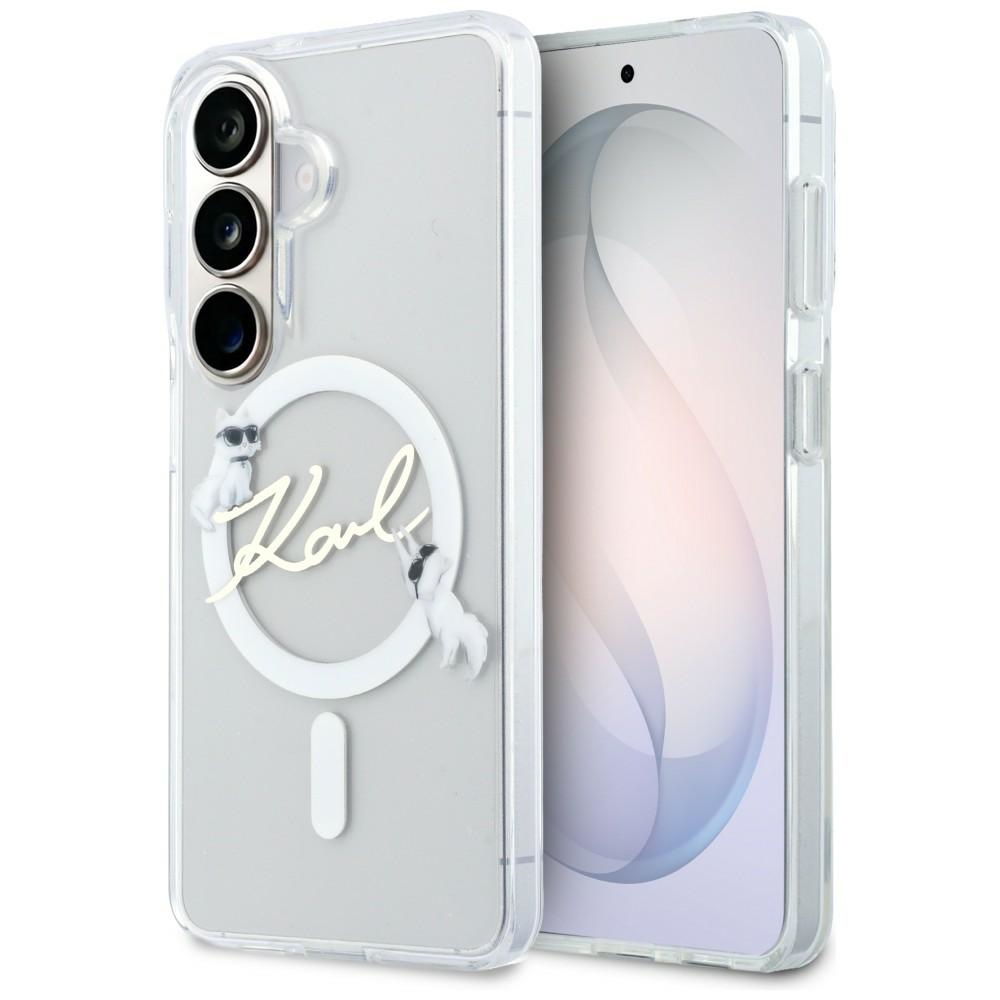 Калъф за Samsung Galaxy S26 - Karl Lagerfeld IML Choupette Karl Script Karl Script Logo MagSafe (KLHMS26S5HKSCAH) - Бял