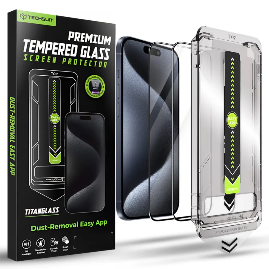 Калъф за iPhone 15 Pro (комплект от 2) - Techsuit TitanGlass FullCover - Черен