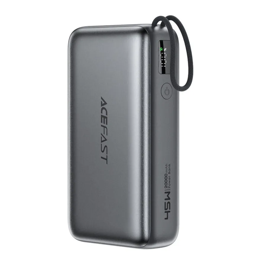 Външна батерия, USB-C, 20000mAh, 20000mAh, 45W, кабел - Acefast (M34) - Сива