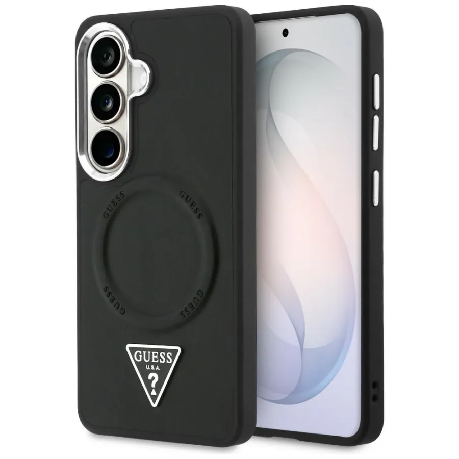 Калъф за Samsung Galaxy S26 - Guess Embossed Ring Triangle Logo MagSafe (GUHMS26SPSDTSCMK) - Черен