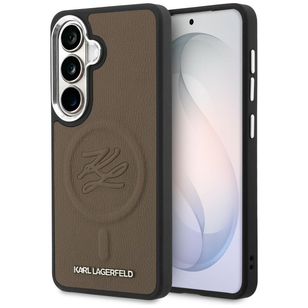 Калъф за Samsung Galaxy S26 - кожа Karl Lagerfeld с вдлъбнато релефно лого MagSafe (KLHMS26SPGFKLRDW) - Кафяв