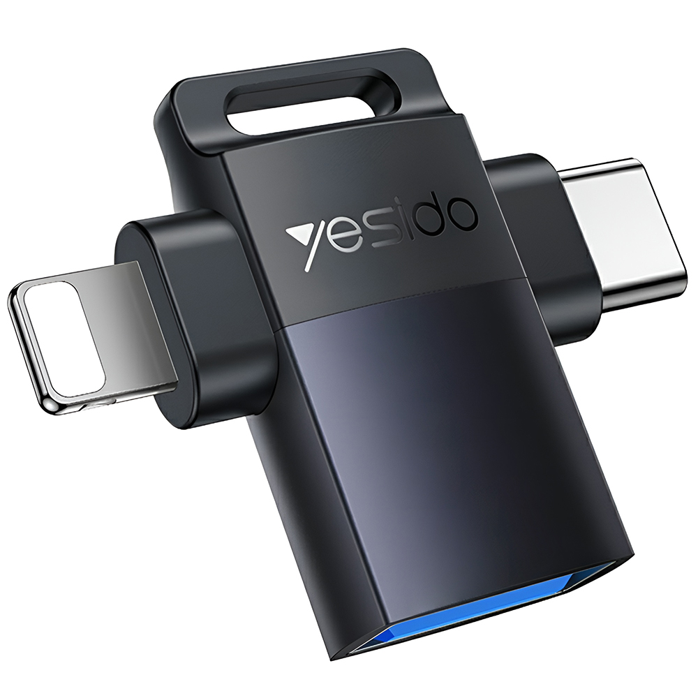 USB към Lightning и USB-C адаптер с OTG функция - Yesido (GS35) - Сив