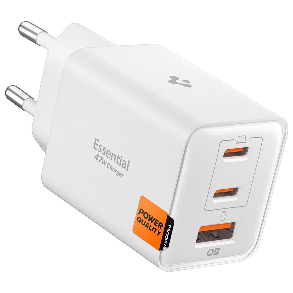 Зарядно за контакт, USB, 2x Type-C, 47W, бързо зареждане, Quantum Boost - Spigen Essential EE473EU (ACH09464) - Бяло