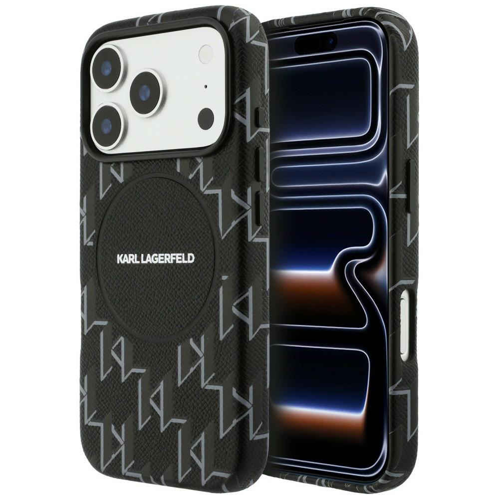 IPhone 17 Pro Case - Karl Lagerfeld Leather KL Monogram Logo MagSafe (KLHMP17L5PGKLMCK) - Черен