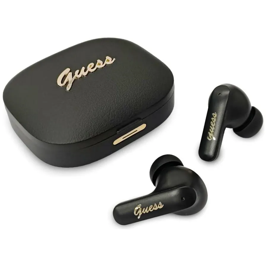 Слушалки тип „тапи", BT5.4, TWS, с микрофон, 400mAh - Guess Script Metal Logo (GUTWSWSX45PGSKSK) - Черни
