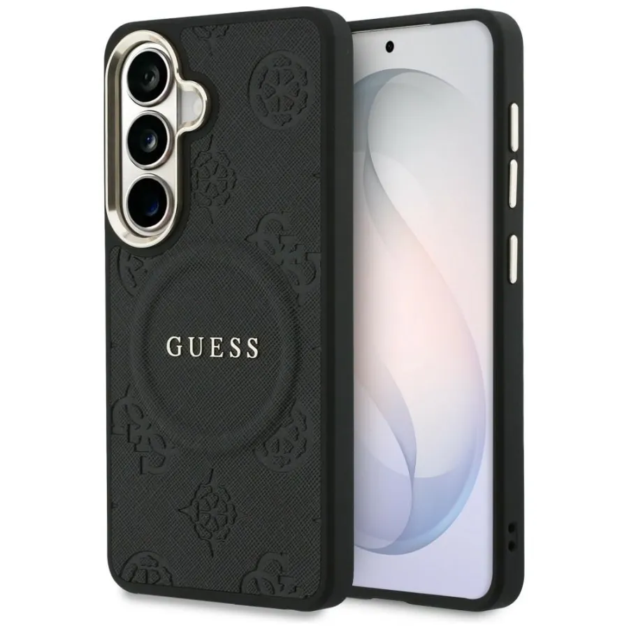 Чантичка за Samsung Galaxy S26 Plus - Guess Saffiano Peony Embossed Ring MagSafe (GUHMS26MPSAMSAMSECK) - Черна