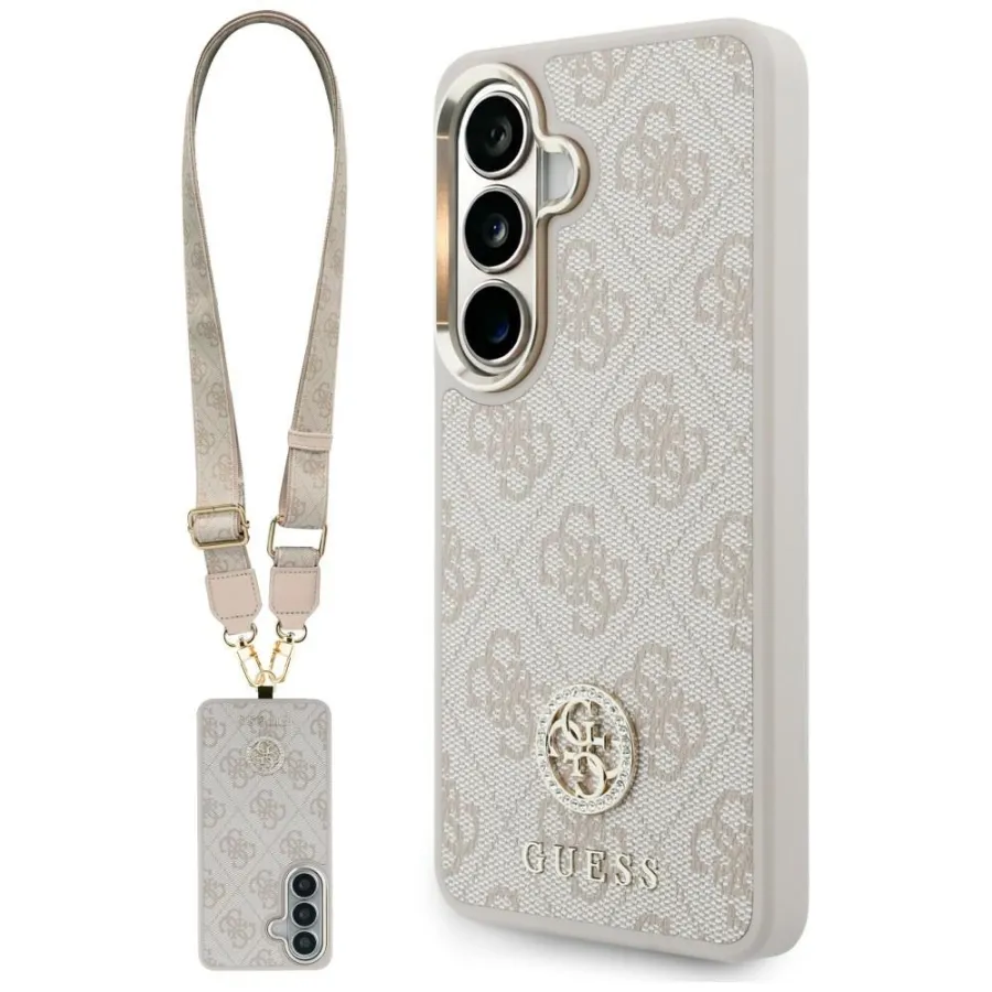 Калъф за Samsung Galaxy S26 - Guess 4G Big Rhinestone Triangle Triangle Strap (GUHMS26SP4G4DCSP) - Розов