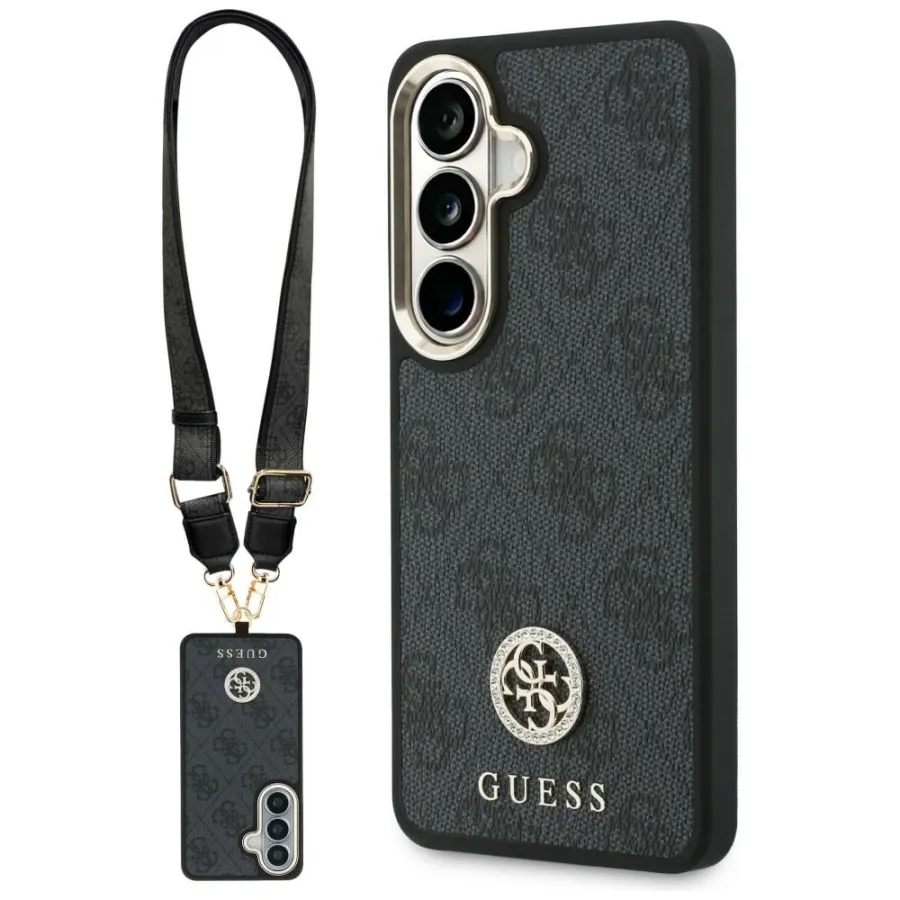 Калъф за Samsung Galaxy S26 - Guess 4G Big Rhinestone Triangle Triangle Strap (GUHMS26SP4G4G4DCSK) - Черен