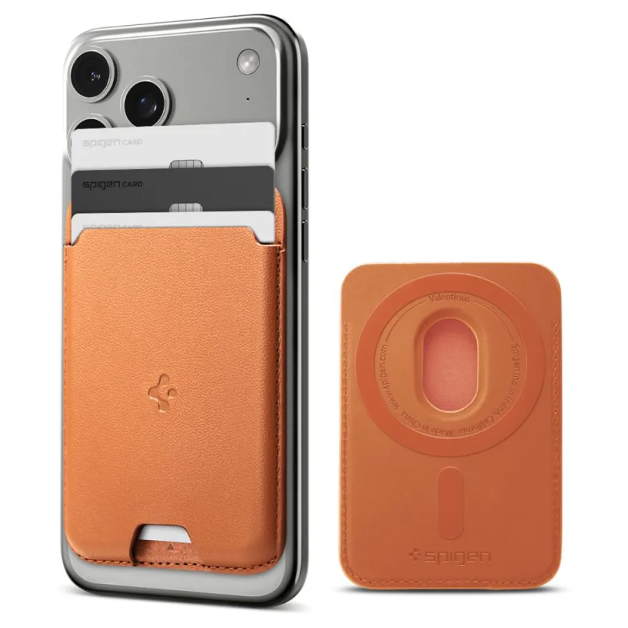 Магнитен портфейл за 3 карти - Spigen Valentinus MagFit AFA11339) - Метален оранжев