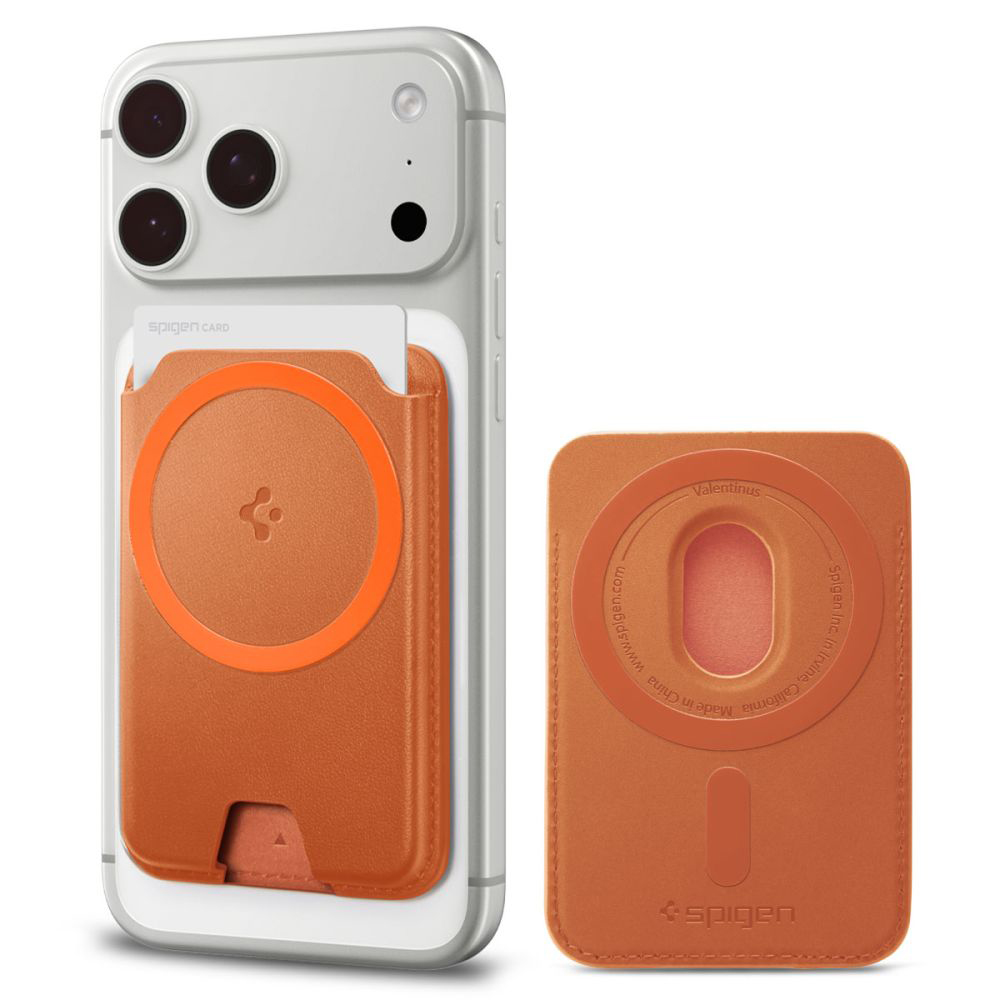 Магнитен портфейл за 3 карти - Spigen Valentinus Wallet MagFit+ (AFA11340) - Метален оранжев