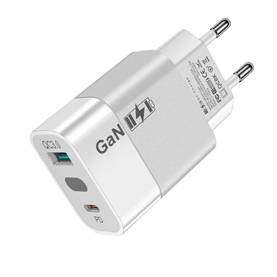 Priza GaN Charger, USB, Type-C, 33W - Techsuit GaNeXus (CHPD131) - Бял