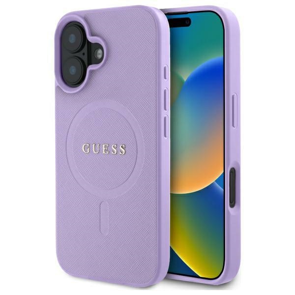 Калъф за iPhone 16 - Guess Saffiano MagSafe (GUHMP16SPSAHMCU) - Лилав