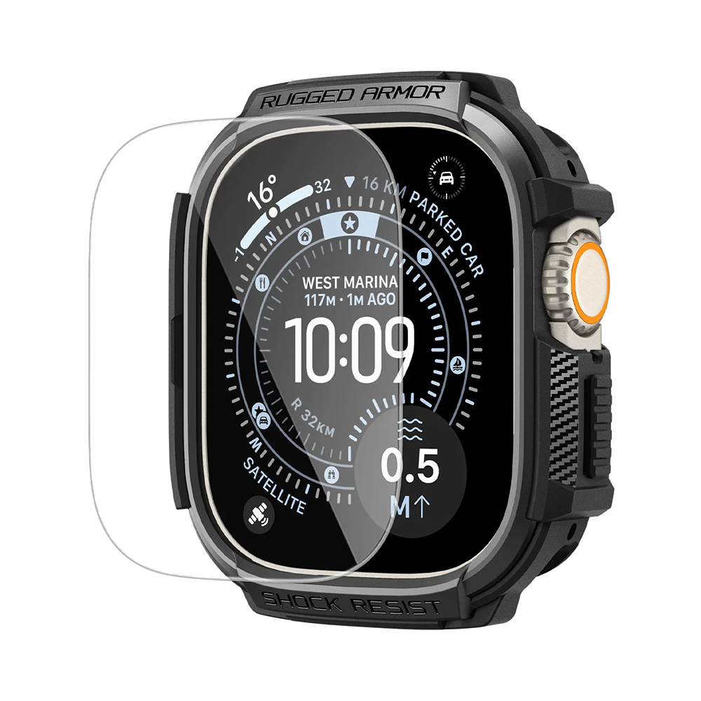 Калъф за Apple Watch Ultra / Ultra 2 / Ultra 3 + калъфче - Spigen Rugged Armor (ACS11414) - Черен