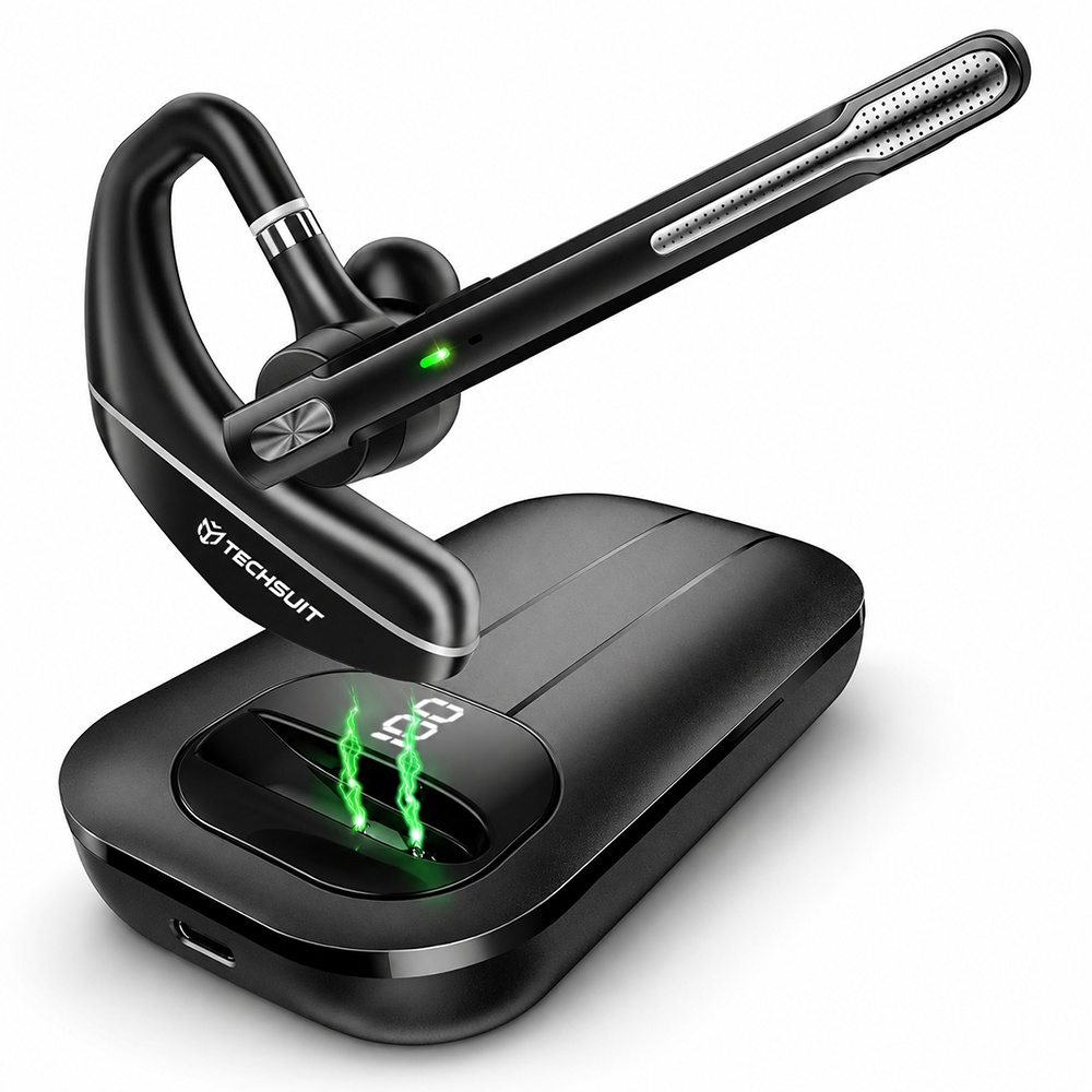 Bluetooth 5.3 слушалки, Type-C, шумопотискане, 1000mAh, LED - Techsuit Hearyo (A6L) - черни